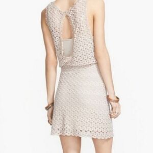 Free People Crochet Blouson Dress Large Cutout Back Romantic Boho Occasion Party
